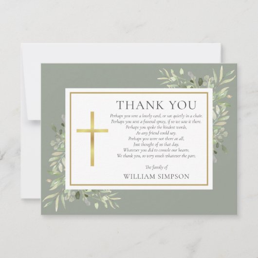 Salie Groene Christelijke Rouwgroen Gedicht Bedankkaart (Voorkant)