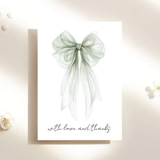 Salie groene Coquette Strik Watercolor Bruidsdouch Bedankkaart