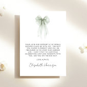 Salie groene Coquette Strik Watercolor Bruidsdouch Bedankkaart