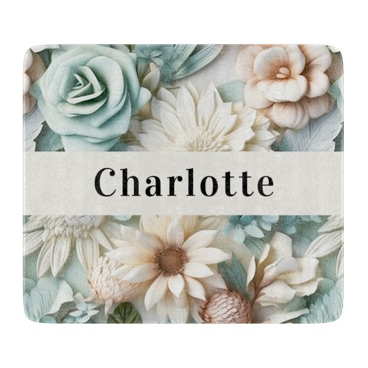 Salie groene crème bloemen naam script snijplank (Voorkant)