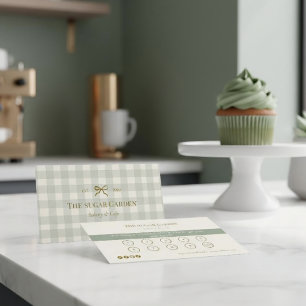 Salie Groene Crème Gingham Strik Trouw Stempelkaar Visitekaartje