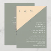 Salie groene crème monogram QR-code bruidsdouche Kaart (Voorkant / Achterkant)