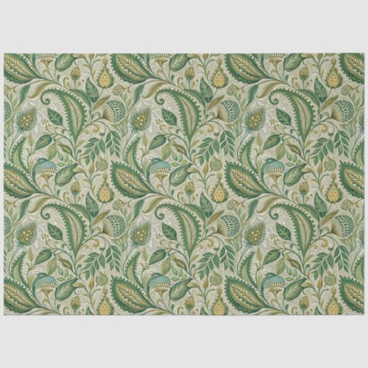 Salie groene crème paisley tissuepapier (Voorkant)