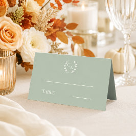 Salie groene crèmekleurige monogram krans plaatskaartje