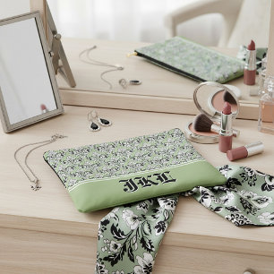 Salie groene damast gedrukt monogram etui