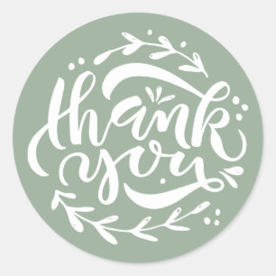 Salie Groene Dank Je Moderne Calligrafie Krans Ronde Sticker