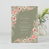 Salie Groene Delicate Boheemse Bruiloft Kaart (Staand voorkant)