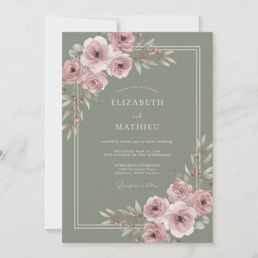 Salie Groene Delicate Zomer Bruiloft Kaart (Voorkant)