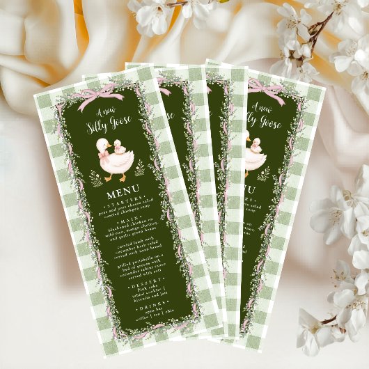 Salie Groene Dwaas Gans Babyshower Menu Gingham