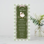 Salie Groene Dwaas Gans Babyshower Menu Gingham (Staand voorkant)