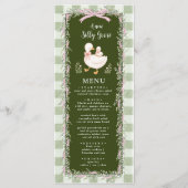 Salie Groene Dwaas Gans Babyshower Menu Gingham (Voorkant)