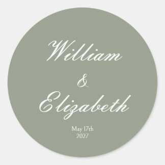 Salie Groene Eenvoudige Minimalistische Trouwstick Ronde Sticker