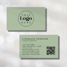 Salie Groene Elegante Aangepast Bedrijfslogo QR Co Visitekaartje