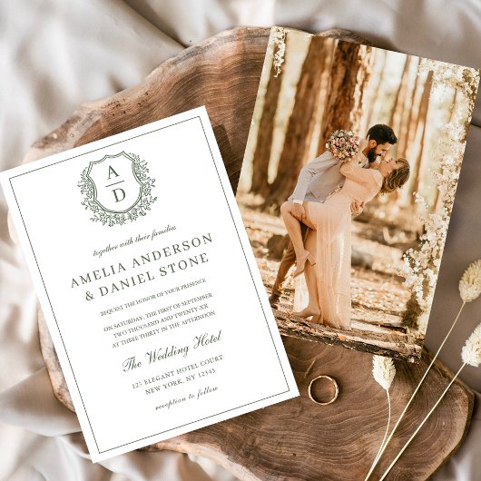 Salie Groene Elegante Bladrijke Kuif Monogram Brui Kaart