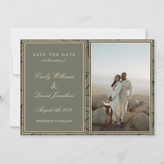 Salie Groene Elegante Bloemlijn Kunst Foto  Kaart (Voorkant)