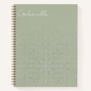 Salie Groene Elegante Mandala Gepersonaliseerde Na Notitieboek