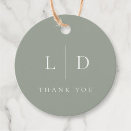 Salie groene elegante minimalistische monogram bru bedankjes labels
