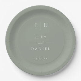 Salie groene elegante minimalistische monogram bru papieren bordje