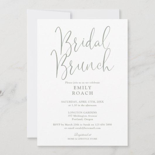 Salie groene elegante script bruidsboeket shower kaart (Voorkant)