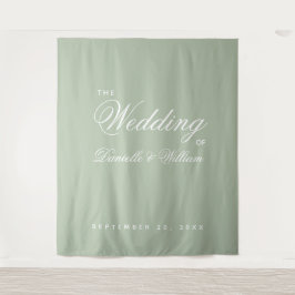 Salie groene elegante script eenvoudige trouw acht wandkleed