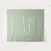 Salie Groene Elegante Script Simpele Trouw Achterg Wandkleed (Voorkant (horizontaal))