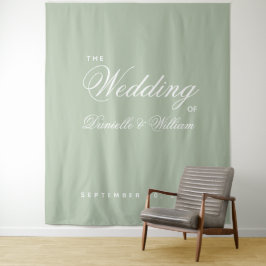 Salie Groene Elegante Script Simpele Trouw Achterg Wandkleed