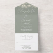 Salie Groene Elegante Script Slingerlichten Bruilo All In One Uitnodiging (Binnen)