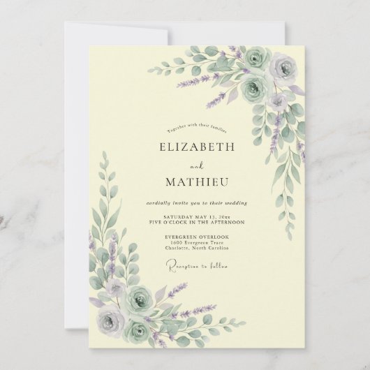 Salie Groene Elegante Weide Bruiloft Kaart (Voorkant)