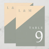 Salie groene en crème monogram trouwtafel nummer kaart (Voorkant / Achterkant)
