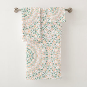 Salie Groene en Perzik Mandala Patroon Bad Handdoek
