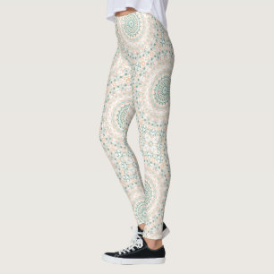 Salie Groene en Perzik Mandala Patroon Leggings
