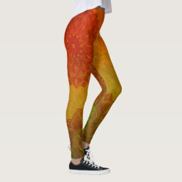 Salie groene en roestige rode mandala leggings