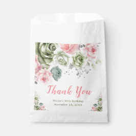 Salie Groene en Roze Bloemen Verjaardag Bedankzakje
