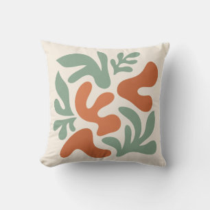salie groene en terracotta abstracte wandkunst kussen