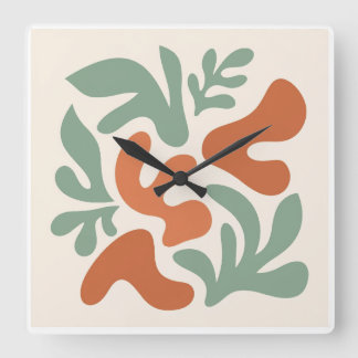 salie groene en terracotta abstracte wandkunst vierkante klok