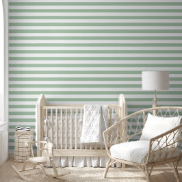 Salie groene en witte brede horizontale strepen behang