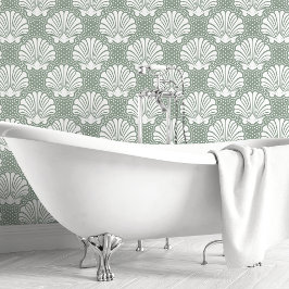 Salie groene en witte schelp kust badkamer behang
