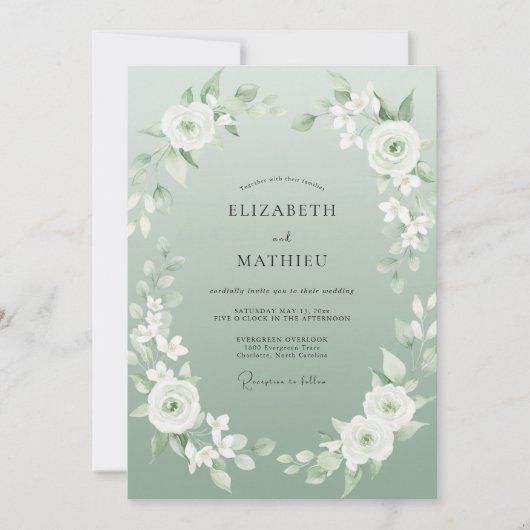 Salie Groene Etherische Aquarel Bruiloft Kaart (Voorkant)