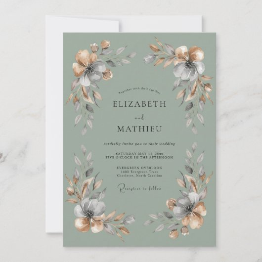 Salie Groene Etherische Boho Bruiloft Kaart (Voorkant)