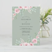 Salie Groene Etherische Roze Bruiloft Kaart (Staand voorkant)