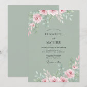 Salie Groene Etherische Roze Bruiloft Kaart (Voorkant / Achterkant)