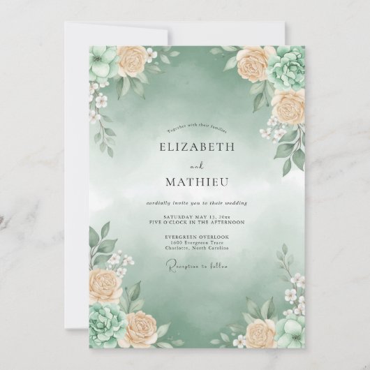 Salie Groene Etherische Succulente Bruiloft Kaart (Voorkant)