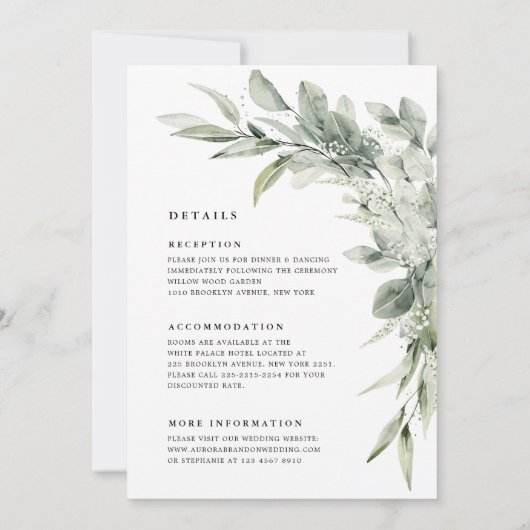 Salie groene eucalyptus alles in één detail bruilo kaart (Achterkant)