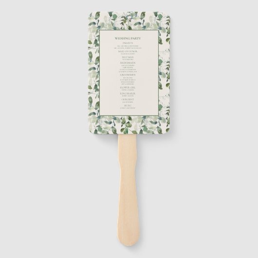 Salie Groene Eucalyptus Bladeren Bruiloft Handwaaier (Achterkant)