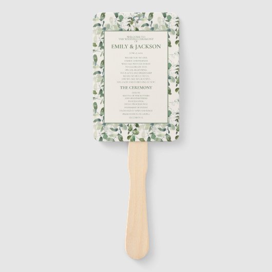 Salie Groene Eucalyptus Bladeren Bruiloft Handwaaier (Voorkant)