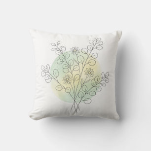 Salie Groene Eucalyptus Botanische Lijnkunst Kussen