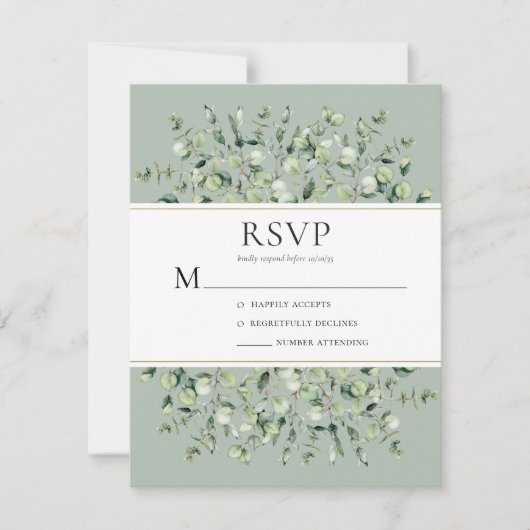 Salie Groene Eucalyptus Bruiloft RSVP Kaartje (Voorkant)