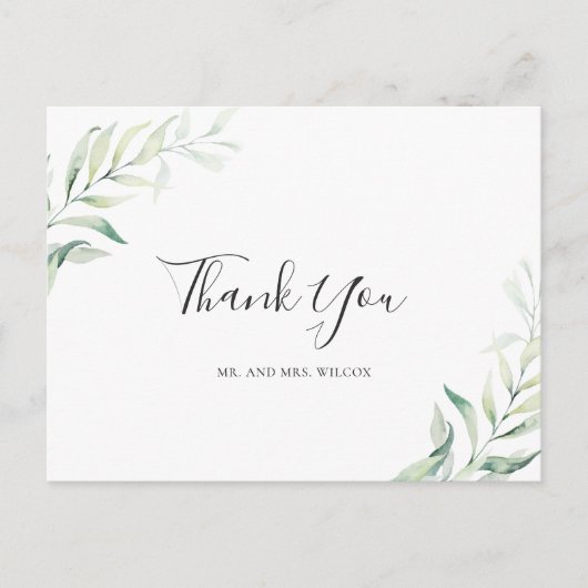 Salie Groene Eucalyptus Elegante Trouw Dank Je Briefkaart (Voorkant)