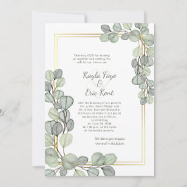 Salie Groene Eucalyptus Gouden Lijst Trouwen Kaart