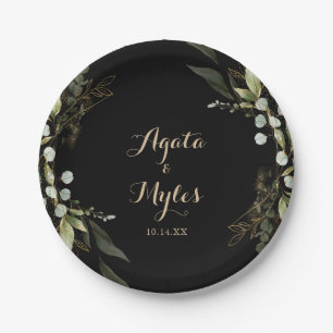 Salie Groene Eucalyptus Gouden Trouwtaart Papieren Bordje